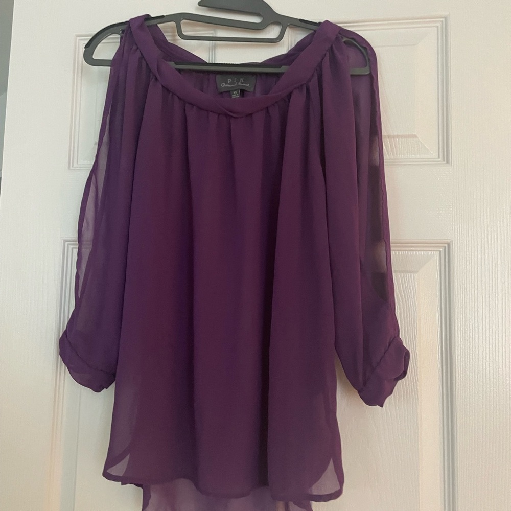 PJK Patterson J. Kincaid Purple Asymmetrical 3/4 Sleeve Blouse